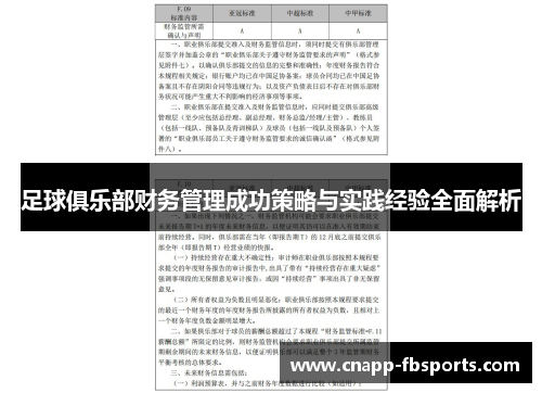 足球俱乐部财务管理成功策略与实践经验全面解析